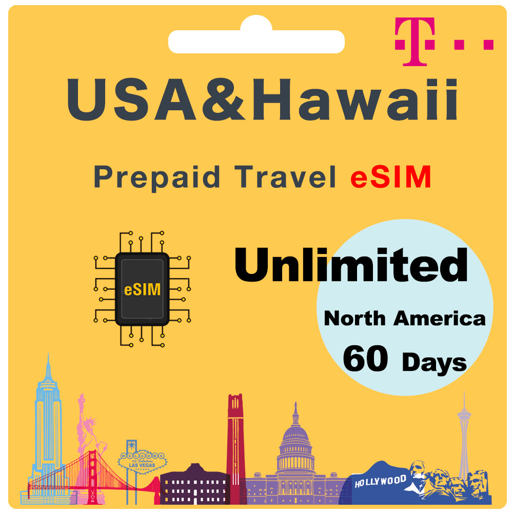 USA & Hawaii Prepaid Travel eSIM Card - T-Mobile